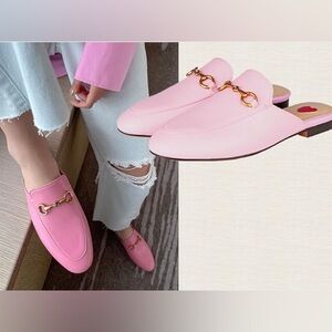 ARQA AROUND TOE BACKLESS SLIP ON MULES FLATS LOAFERS  CHIC PINK CHAIN DETAILS